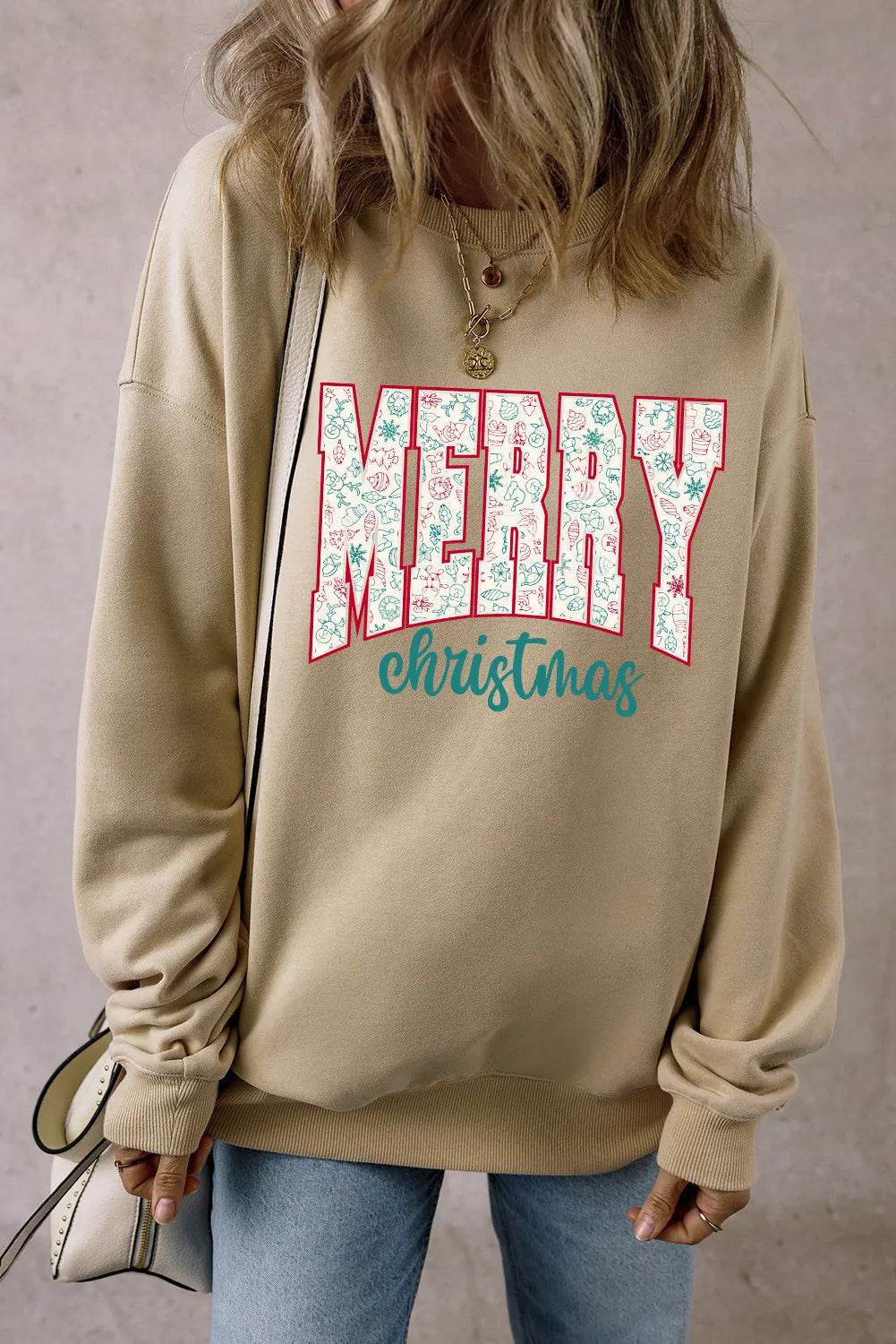 MERRY CHRISTMAS Round Neck Long Sleeve Sweatshirt - Hovatok