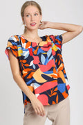 Umgee Full Size Short Sleeved Abstract Print Top Plus Size - Hovatok