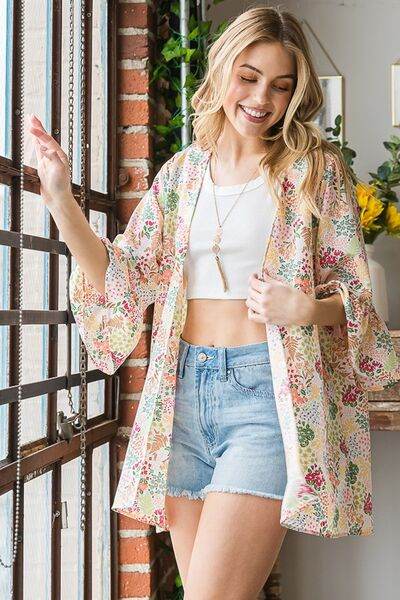 Heimish Full Size Multi Color Floral Open Cardigan Plus Size - Hovatok