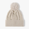 Cable Knit Solid Color Hat with Pompom - Hovatok