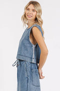 Mittoshop Washed Denim Distressed Detail Crop Tank - Hovatok