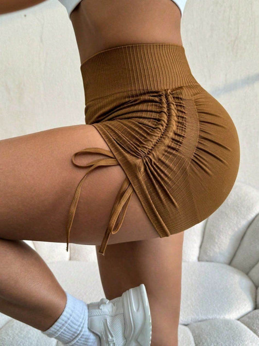 Drawstring High Waist Active Shorts - Hovatok