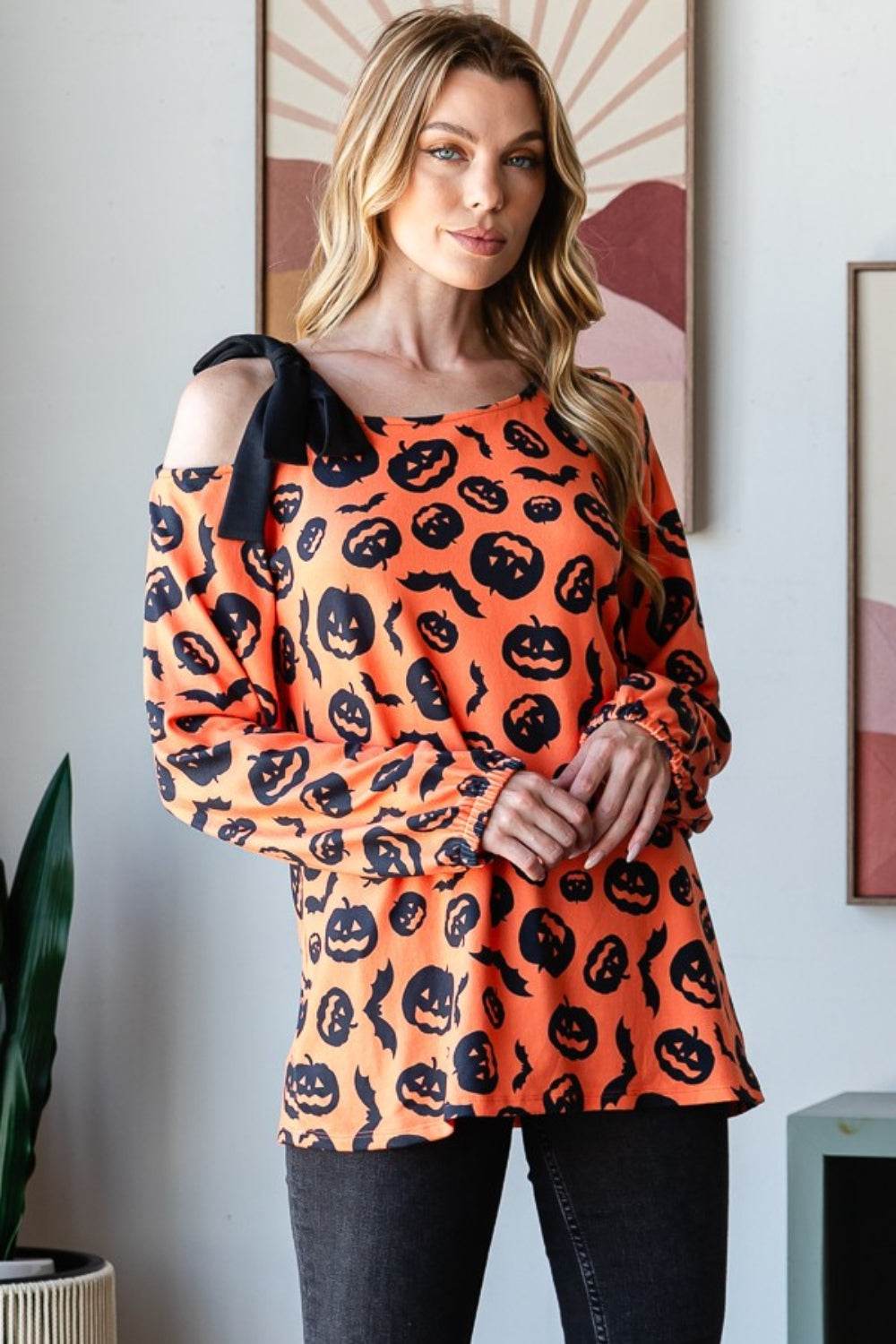 Heimish Pumpkin Print One Shoulder T-Shirt - Hovatok
