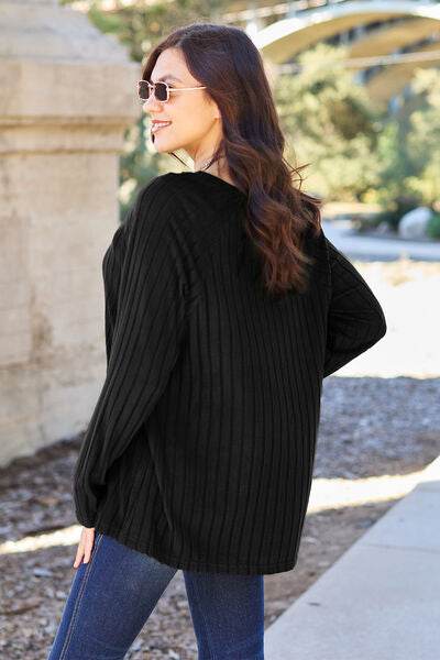 Basic Bae Full Size Ribbed Round Neck Long Sleeve Knit Top - Hovatok