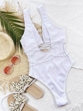 Ribbed Lace Up One-Piece Swimsuit - Hovatok
