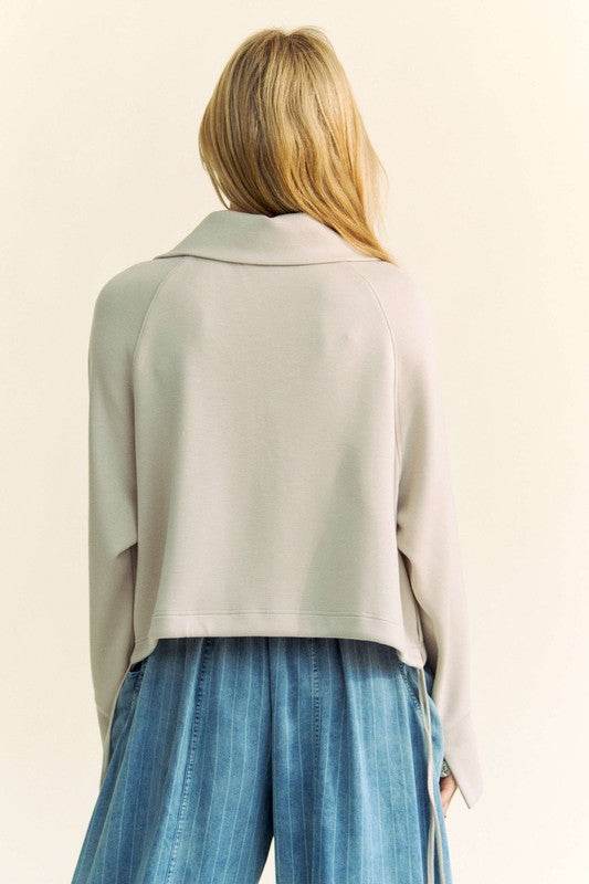 Davi & Dani Drawstring Hem Half Zip Raglan Sleeve Sweatshirt - Hovatok
