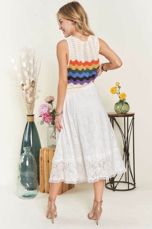 ADORA Elastic Waist Lace Midi Skirt - Hovatok