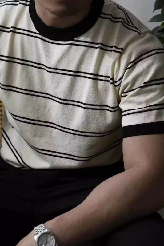 Men's Plus Size Round Neck Striped T-Shirt - Hovatok