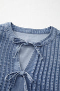 Bow Tie Long Sleeve Denim Top - Hovatok