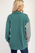 Celeste Full Size Striped Button Up Dropped Shoulder Shacket - Hovatok