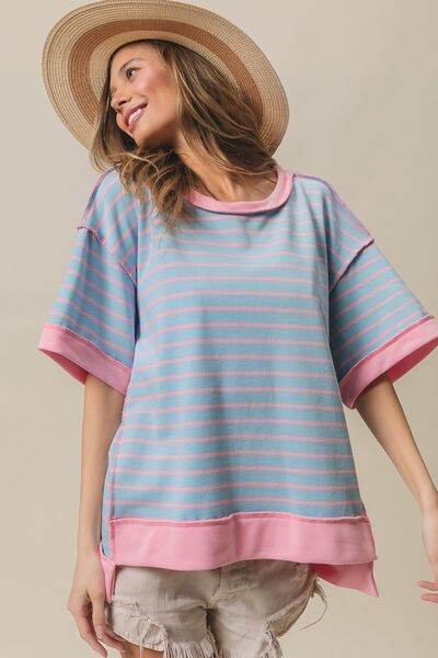 BiBi Exposed Seam Stripe Contrast T-Shirt - Hovatok