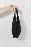 Justin Taylor Beach Date Straw Rattan Handbag in Black - Hovatok