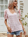 Swiss Dot Short Puff Sleeve Top - Hovatok
