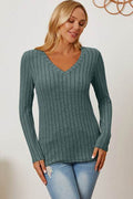 Basic Bae Full Size Ribbed V-Neck Long Sleeve T-Shirt - Hovatok