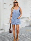 Scoop Neck Wide Strap Denim Dress - Hovatok