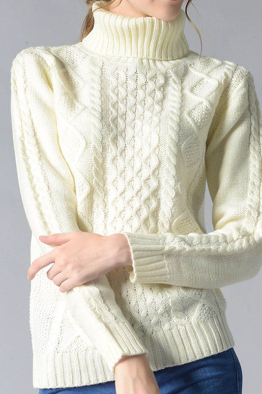 Cable-Knit Turtleneck Pullover Sweater - Hovatok