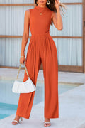 Mock Neck Sleeveless Wide Leg Jumpsuit - Hovatok