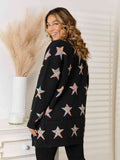 Angel Wings Star Pattern Open Front Cardigan with Pockets - Hovatok