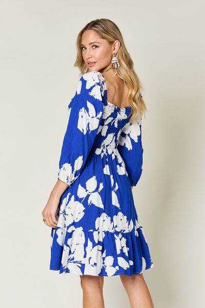 Double Take Full Size Floral Ruffle Hem Smocked Dress with Pockets - Hovatok