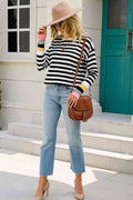 Angel Wings Warm Spice Striped Round Neck Sweater - Hovatok