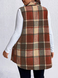Honey Plus Size Pocketed Plaid Button Up Vest Coat - Hovatok