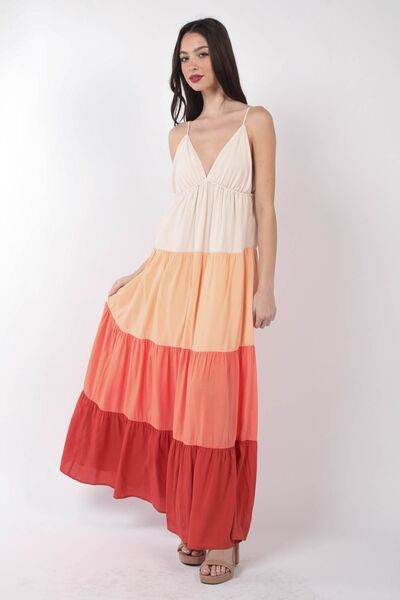 VERY J Color Block Tiered Maxi Cami Dress - Hovatok