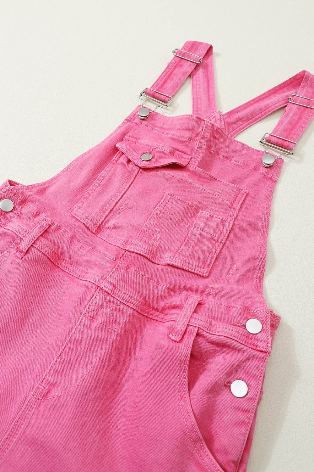 Distressed Pocketed Wide Strap Denim Overalls - Hovatok