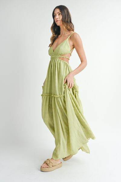 MABLE Cutout Waist Backless Maxi Dress - Hovatok