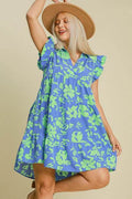 Umgee Full Size Floral Print Ruffle Cap Sleeve Tiered Dress Plus Size - Hovatok