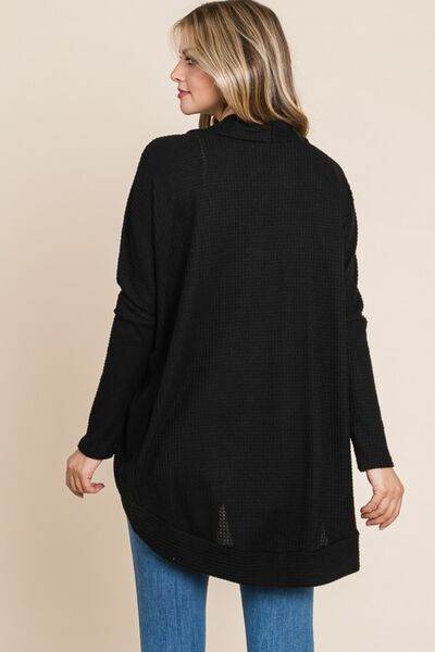 BOMBOM Open Front Waffle Knit Cocoon Cardigan - Hovatok