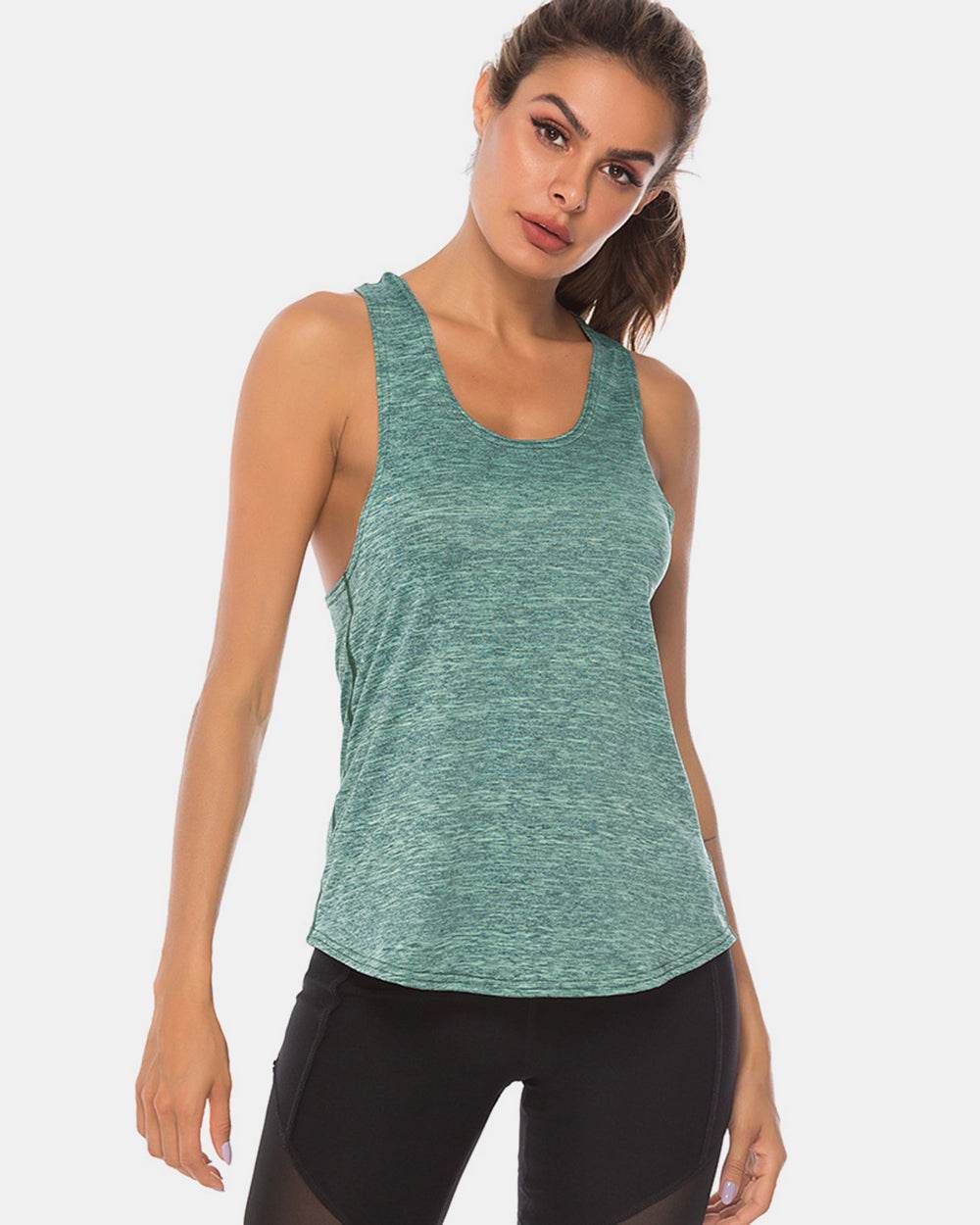Full Size Scoop Neck Wide Strap Active Tank - Hovatok