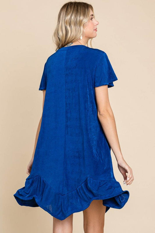 Culture Code Full Size Short Sleeve Ruffled Asymmetric Hem Dress - Hovatok