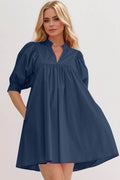 Oh Frill Notched Puff Sleeve Babydoll Mini Dress - Hovatok