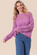 BiBi Openwork Long Sleeve Knit Top - Hovatok