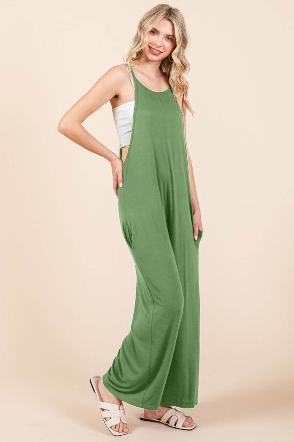Culture Code Full Size Sleeveless Wide Leg Jumpsuit with Pockets - Hovatok