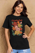 Simply Love Full Size GRATEFUL Flower Graphic Cotton T-Shirt - Hovatok