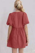 Oh Bow Ruched Puff Sleeve Mini Dress - Hovatok
