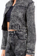 American Bazi Overdyed Bleached Zip Up Cropped Jacket - Hovatok