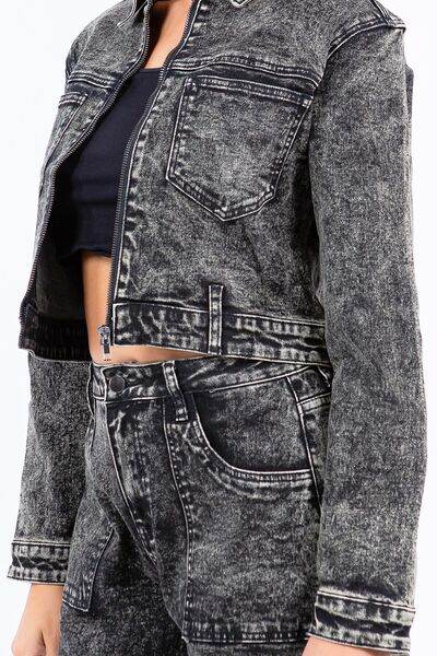 American Bazi Overdyed Bleached Zip Up Cropped Jacket - Hovatok
