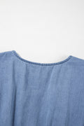 Ruffled Hem Smocked Flutter Sleeve Denim Mini Dress - Hovatok