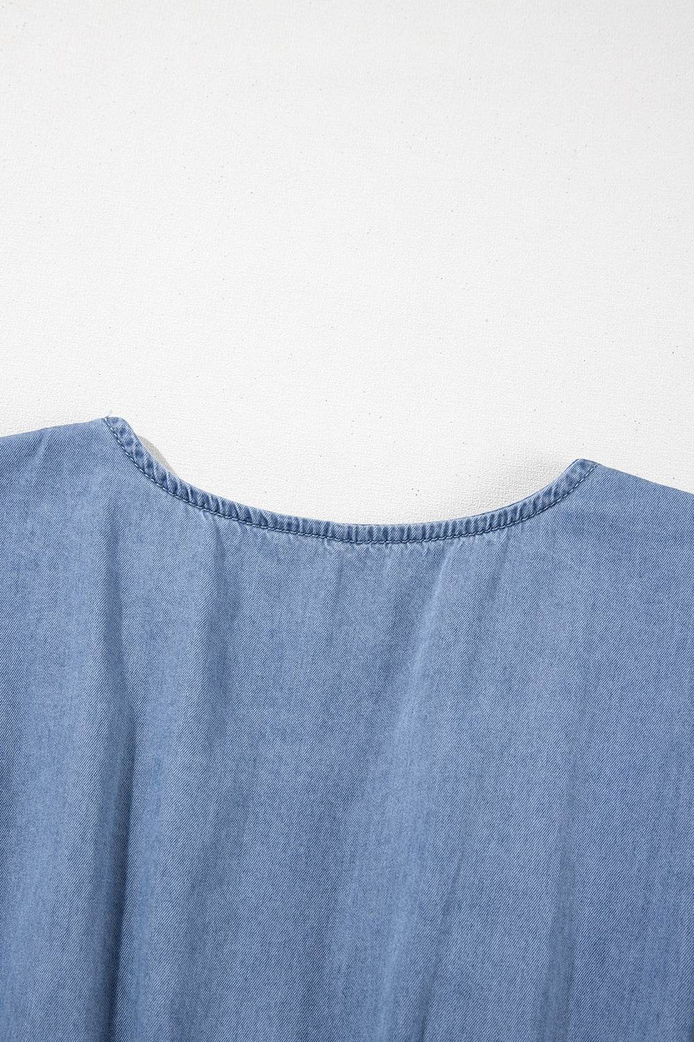 Ruffled Hem Smocked Flutter Sleeve Denim Mini Dress - Hovatok