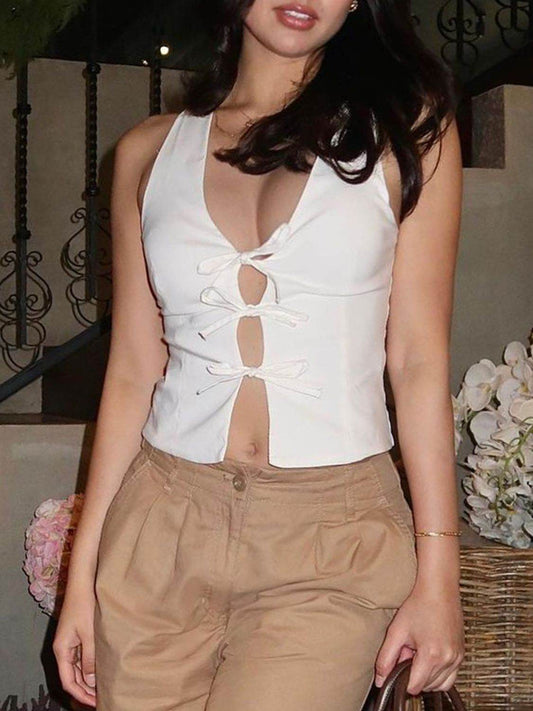 Devine Tied V-Neck Vest - Hovatok