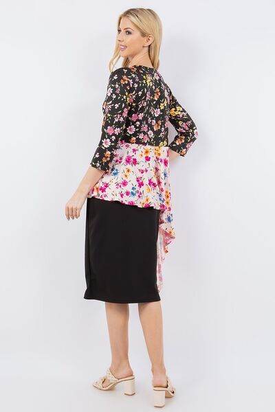 Celeste Full Size Floral Asymmetrical Hemline Round Neck Top Plus Size - Hovatok