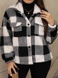 Plus Size Pocketed Plaid Collared Neck Jacket - Hovatok