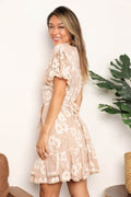 Double Take Floral Lace Pompom Detail Tie-Waist Flutter Sleeve Dress - Hovatok