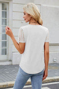 Smocked Round Neck Short Sleeve T-Shirt - Hovatok