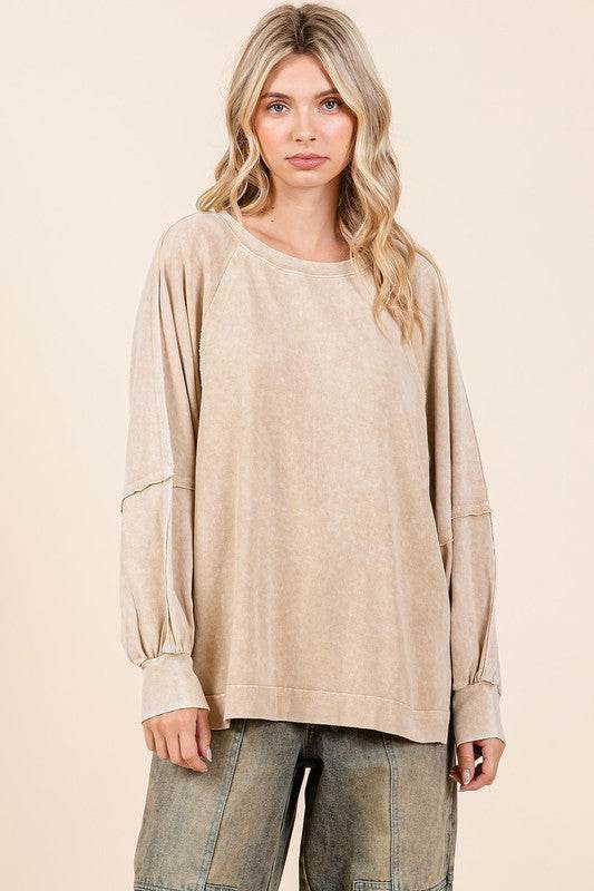 Mittoshop Mineral Wash Raglan Long Sleeve Oversized Top - Hovatok