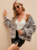 Open Front Plaid Long Sleeve Cardigan - Hovatok