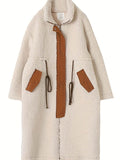 Plus Size Drawstring Zip Up Turtleneck Sherpa Coat - Hovatok