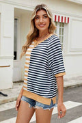 Striped Round Neck Half Sleeve T-Shirt - Hovatok